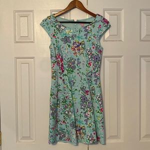 Light blue floral Lilly Pulitzer dress with belt.